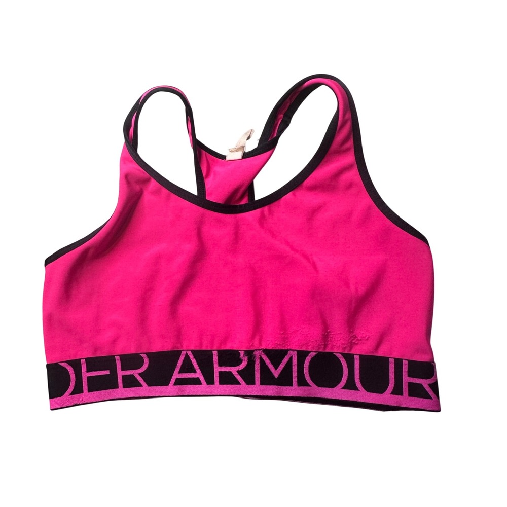 Under Armour Sports Bra Womens M Pink HeatGear Racerback Logo Band Activewear‎